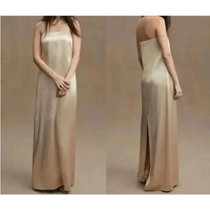 NWT SACHIN & BABI Anthropologie Stella Strapless Satin Gold Gown Coastal Size 6